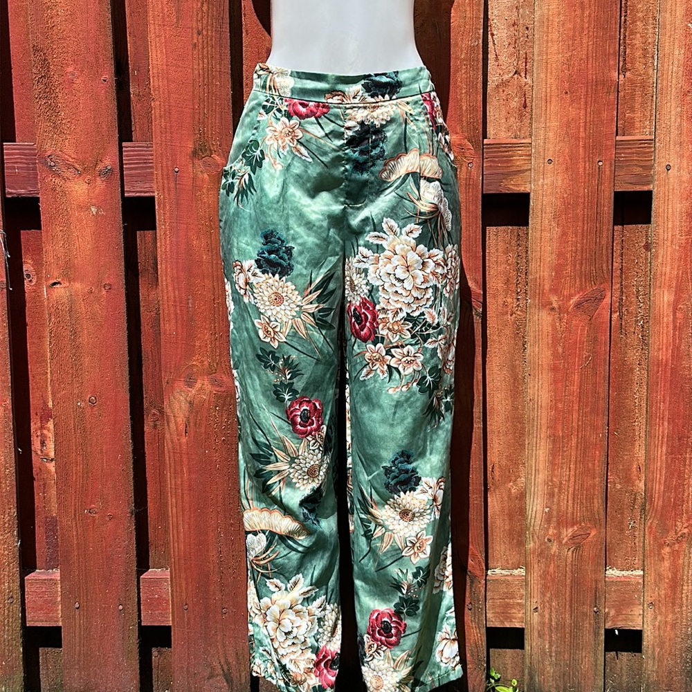Floral Green Wide-Leg Pants Size L